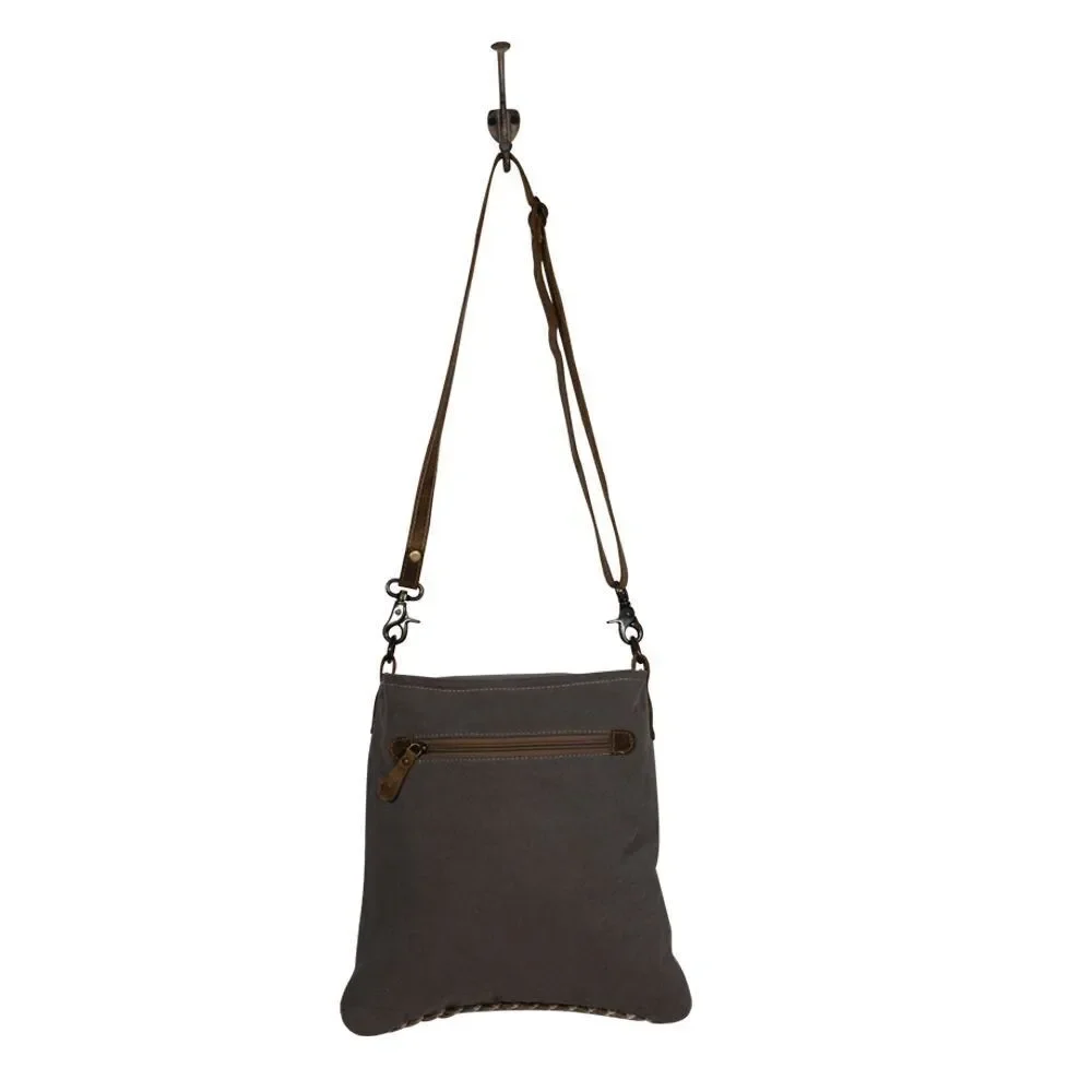 Myra Bag Handmade Blue Shoulder Bag Upcycled Canvas & Cowhide Leather